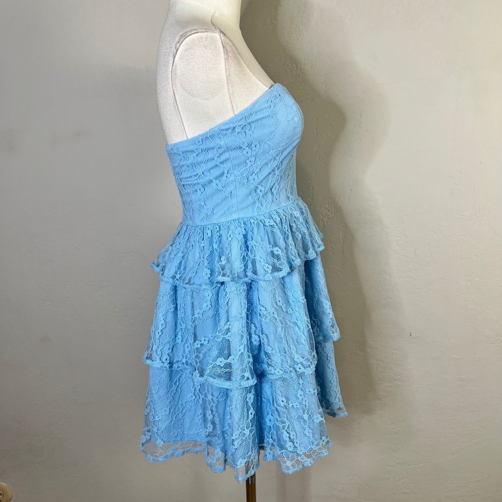 Lulus Mini Dress Strapless Lace Tiered Ruffle Size Small Blue New Fit & Flare - Picture 5 of 9